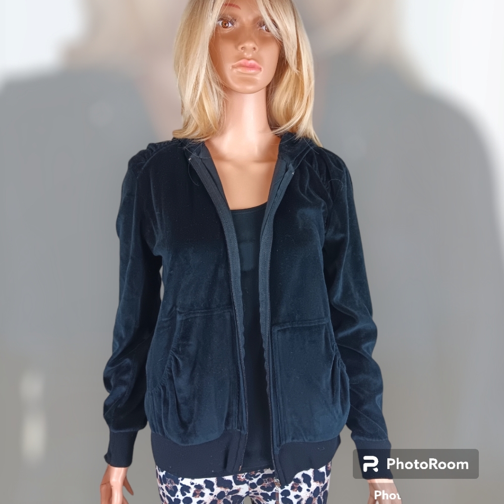 Black, zipper front, hoodie jacket - Picture 3 of 6